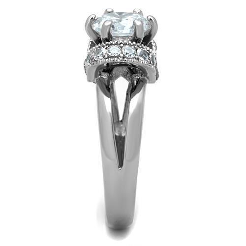TK1757 - High polished (no plating) Stainless Steel Ring with AAA Grade CZ in Clear