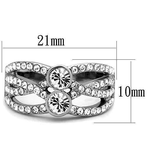 TK1758 - High polished (no plating) Stainless Steel Ring with Top Grade Crystal in Clear
