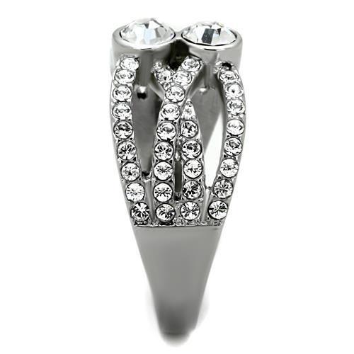 TK1758 - High polished (no plating) Stainless Steel Ring with Top Grade Crystal in Clear
