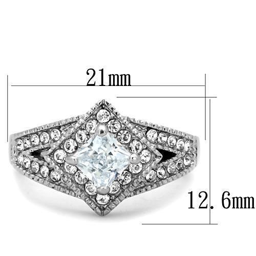 TK1760 - High polished (no plating) Stainless Steel Ring with AAA Grade CZ in Clear