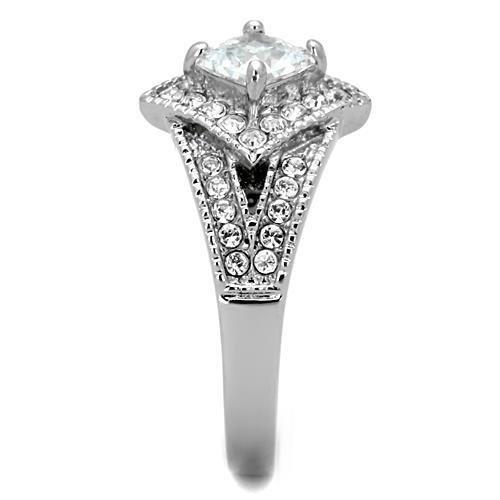 TK1760 - High polished (no plating) Stainless Steel Ring with AAA Grade CZ in Clear