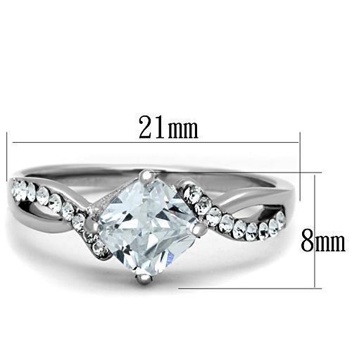 TK1761 - High polished (no plating) Stainless Steel Ring with AAA Grade CZ in Clear