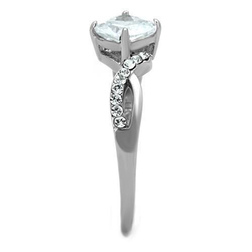 TK1761 - High polished (no plating) Stainless Steel Ring with AAA Grade CZ in Clear