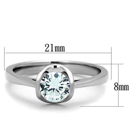 TK1763 - High polished (no plating) Stainless Steel Ring with AAA Grade CZ in Clear