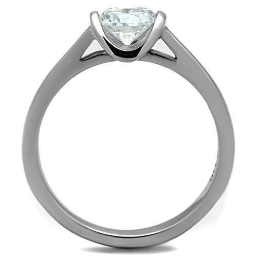 TK1763 - High polished (no plating) Stainless Steel Ring with AAA Grade CZ in Clear