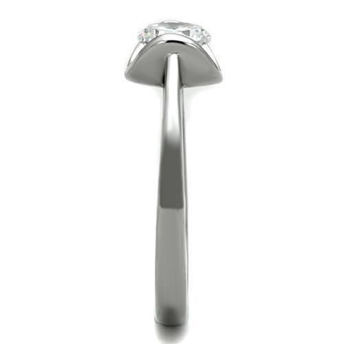 TK1763 - High polished (no plating) Stainless Steel Ring with AAA Grade CZ in Clear