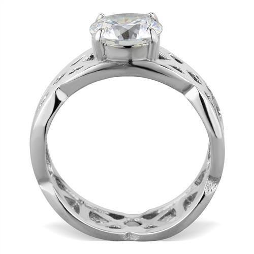 TK1772 - High polished (no plating) Stainless Steel Ring with AAA Grade CZ in Clear