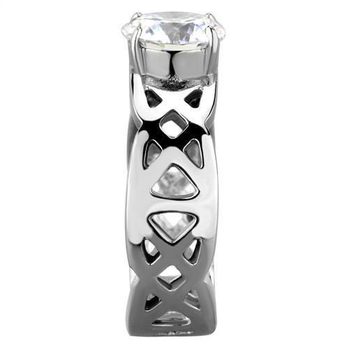 TK1772 - High polished (no plating) Stainless Steel Ring with AAA Grade CZ in Clear