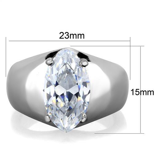 TK1774 - High polished (no plating) Stainless Steel Ring with AAA Grade CZ in Clear