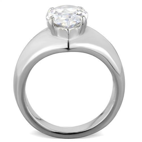 TK1774 - High polished (no plating) Stainless Steel Ring with AAA Grade CZ in Clear