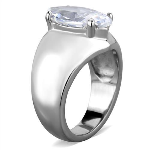 TK1774 - High polished (no plating) Stainless Steel Ring with AAA Grade CZ in Clear