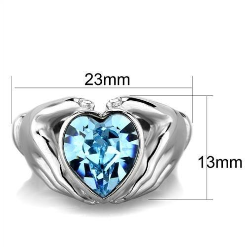 TK1775 - High polished (no plating) Stainless Steel Ring with Top Grade Crystal in Sea Blue