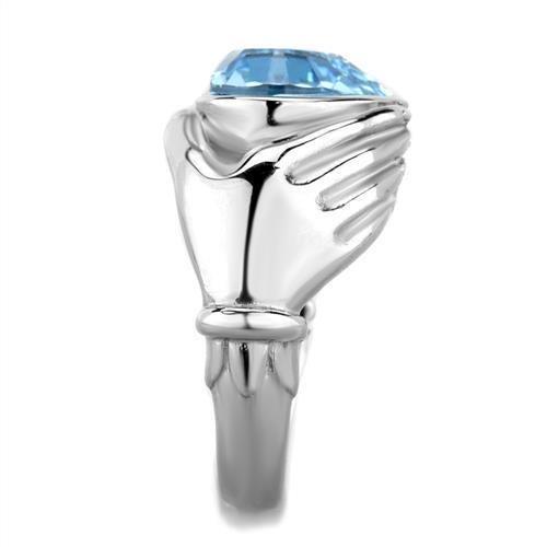 TK1775 - High polished (no plating) Stainless Steel Ring with Top Grade Crystal in Sea Blue