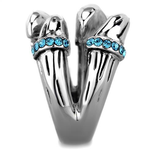 TK1779 - High polished (no plating) Stainless Steel Ring with Top Grade Crystal in Sapphire