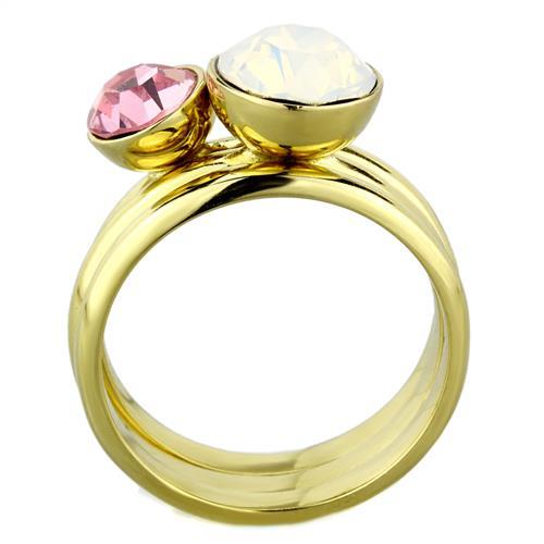 TK1785 - IP Gold(Ion Plating) Stainless Steel Ring with Top Grade Crystal in White