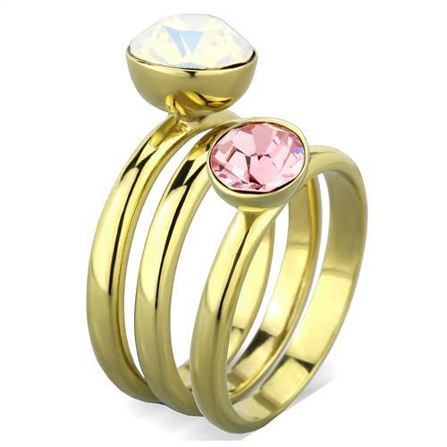 TK1785 - IP Gold(Ion Plating) Stainless Steel Ring with Top Grade Crystal in White