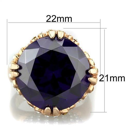TK1786 - IP Rose Gold(Ion Plating) Stainless Steel Ring with AAA Grade CZ in Amethyst