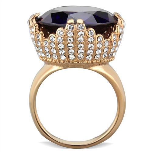TK1786 - IP Rose Gold(Ion Plating) Stainless Steel Ring with AAA Grade CZ in Amethyst