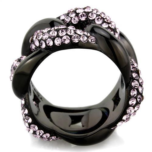 TK1787 - IP Black(Ion Plating) Stainless Steel Ring with Top Grade Crystal in Light Amethyst
