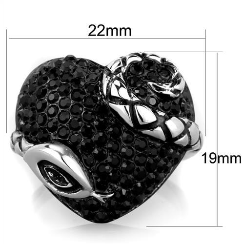 TK1788 - Two-Tone IP Black (Ion Plating) Stainless Steel Ring with Top Grade Crystal in Jet