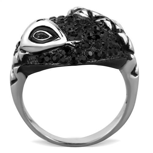 TK1788 - Two-Tone IP Black (Ion Plating) Stainless Steel Ring with Top Grade Crystal in Jet