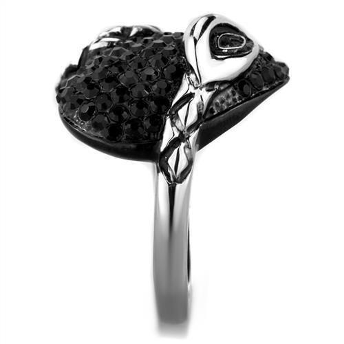 TK1788 - Two-Tone IP Black (Ion Plating) Stainless Steel Ring with Top Grade Crystal in Jet