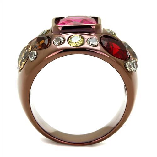 TK1790LC - IP Coffee light Stainless Steel Ring with AAA Grade CZ in Ruby