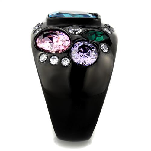 TK1790 - IP Black(Ion Plating) Stainless Steel Ring with AAA Grade CZ in Sea Blue