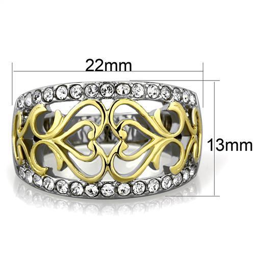 TK1792 - Two-Tone IP Gold (Ion Plating) Stainless Steel Ring with Top Grade Crystal in Clear