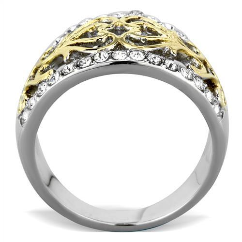 TK1792 - Two-Tone IP Gold (Ion Plating) Stainless Steel Ring with Top Grade Crystal in Clear