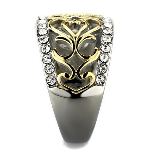 TK1792 - Two-Tone IP Gold (Ion Plating) Stainless Steel Ring with Top Grade Crystal in Clear