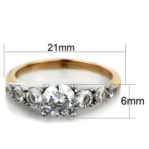 TK1794 - Two-Tone IP Rose Gold Stainless Steel Ring with AAA Grade CZ in Clear