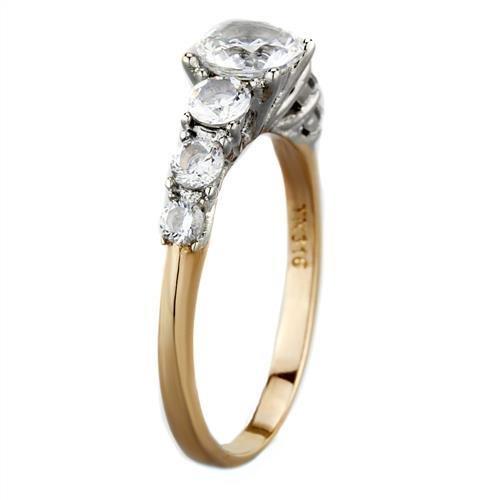 TK1794 - Two-Tone IP Rose Gold Stainless Steel Ring with AAA Grade CZ in Clear
