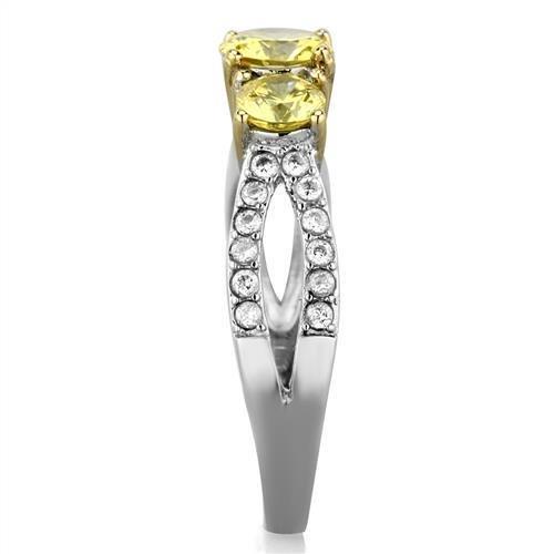 TK1795 - Two-Tone IP Gold (Ion Plating) Stainless Steel Ring with AAA Grade CZ in Topaz