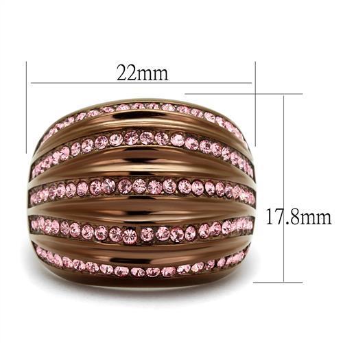 TK1789LC - IP Coffee light Stainless Steel Ring with Top Grade Crystal in Light Rose