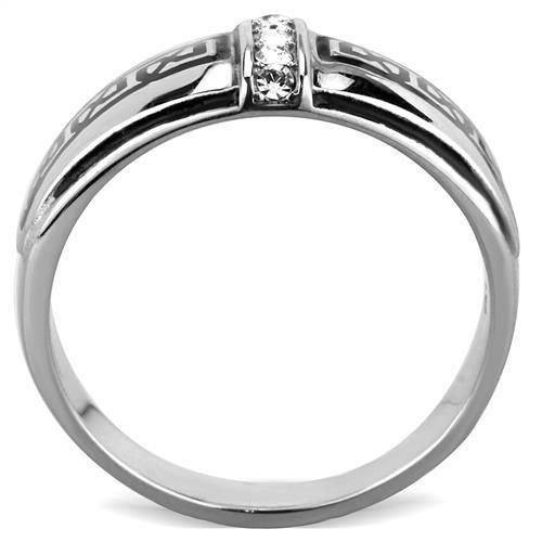 TK1801 - High polished (no plating) Stainless Steel Ring with Top Grade Crystal in Clear