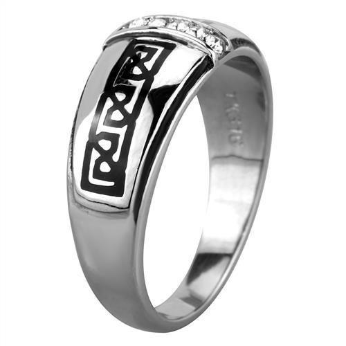 TK1801 - High polished (no plating) Stainless Steel Ring with Top Grade Crystal in Clear
