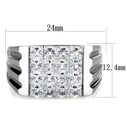 TK1803 - High polished (no plating) Stainless Steel Ring with AAA Grade CZ in Clear