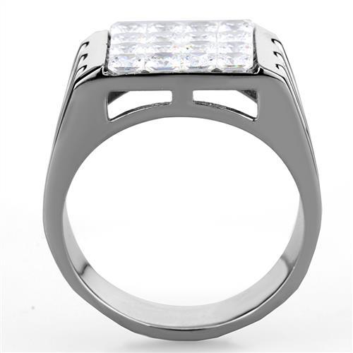 TK1803 - High polished (no plating) Stainless Steel Ring with AAA Grade CZ in Clear