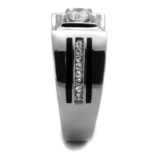 TK1814 - High polished (no plating) Stainless Steel Ring with AAA Grade CZ in Clear