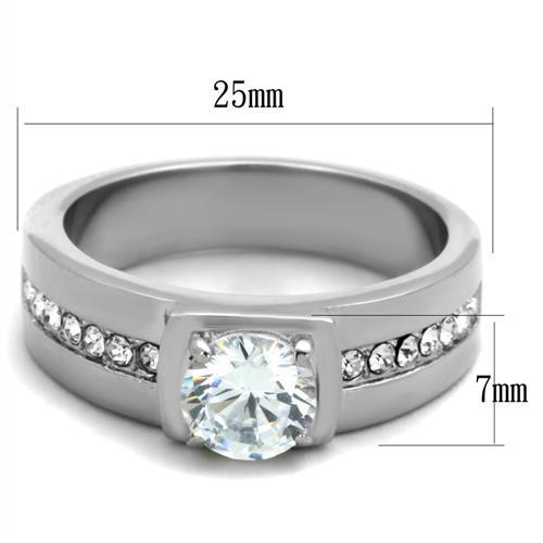 TK1816 - High polished (no plating) Stainless Steel Ring with AAA Grade CZ in Clear