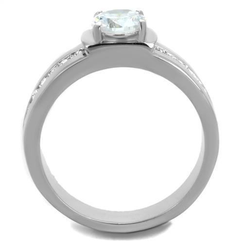 TK1816 - High polished (no plating) Stainless Steel Ring with AAA Grade CZ in Clear