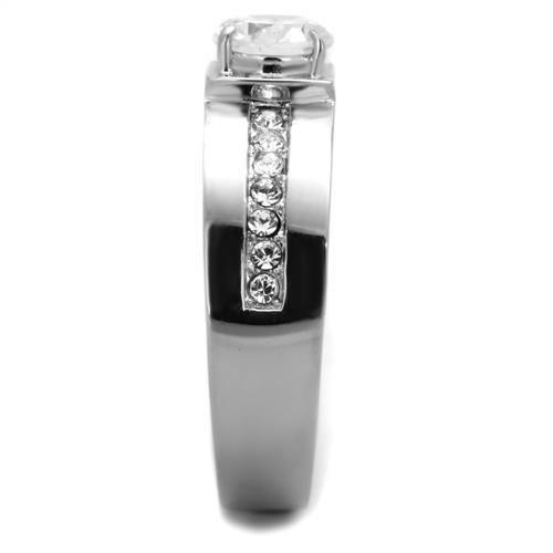 TK1816 - High polished (no plating) Stainless Steel Ring with AAA Grade CZ in Clear