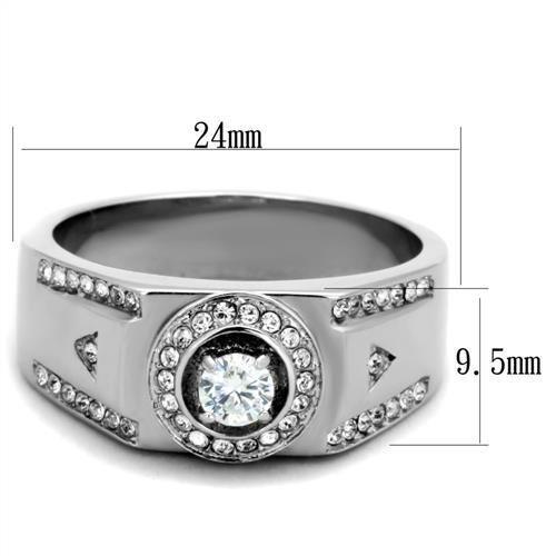 TK1819 - High polished (no plating) Stainless Steel Ring with AAA Grade CZ in Clear
