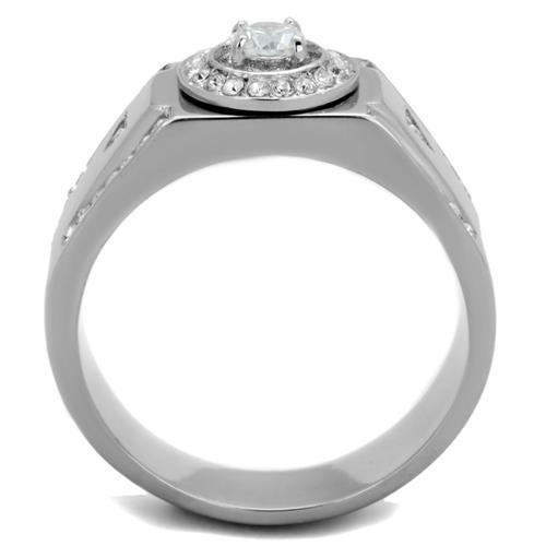 TK1819 - High polished (no plating) Stainless Steel Ring with AAA Grade CZ in Clear
