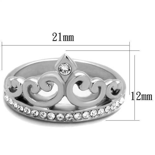 TK1821 - High polished (no plating) Stainless Steel Ring with Top Grade Crystal in Clear