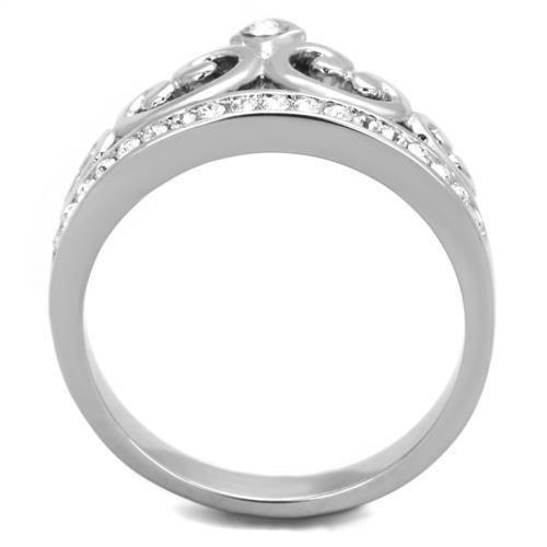 TK1821 - High polished (no plating) Stainless Steel Ring with Top Grade Crystal in Clear