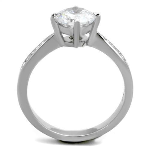 TK1822 - High polished (no plating) Stainless Steel Ring with AAA Grade CZ in Clear