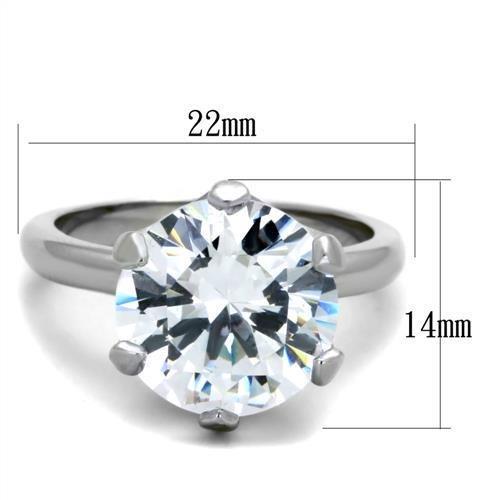 TK1823 - High polished (no plating) Stainless Steel Ring with AAA Grade CZ in Clear