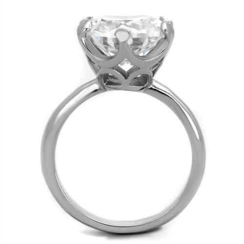TK1823 - High polished (no plating) Stainless Steel Ring with AAA Grade CZ in Clear
